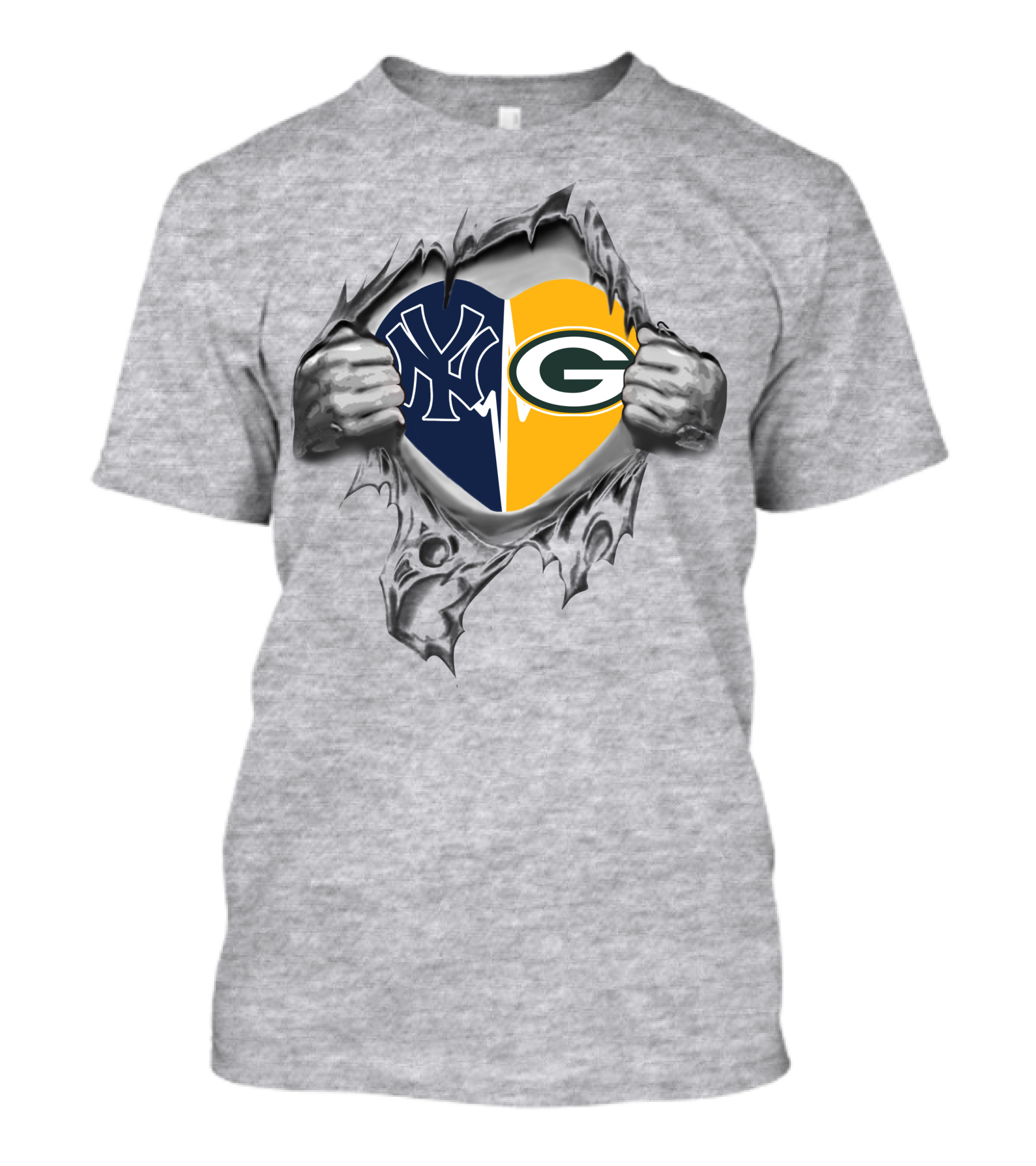 Yankees Green Bay Packers Heart Logo Tear Revealed T-Shirt