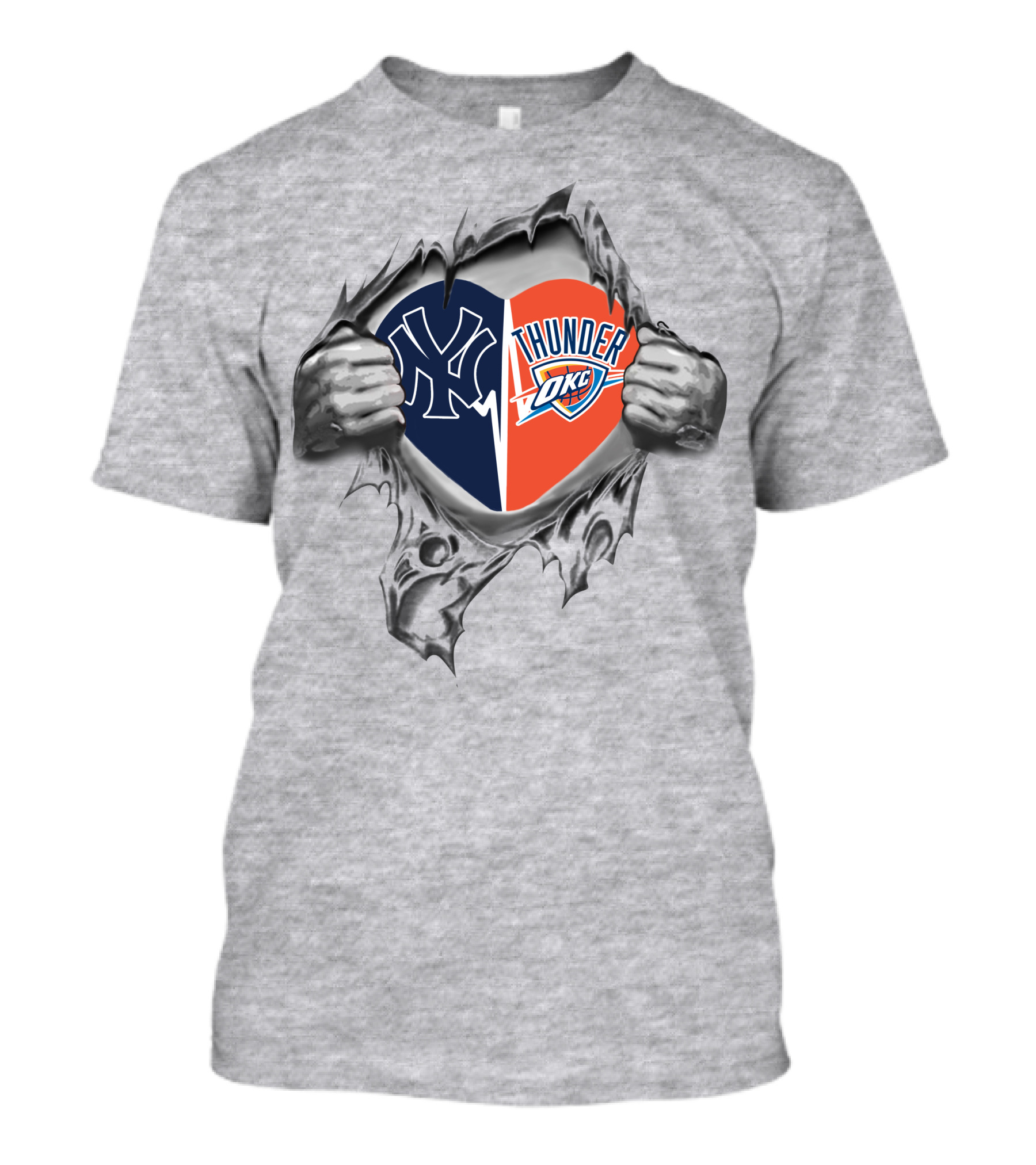 Yankees Oklahoma City Thunder Heart Logo Split T-Shirt