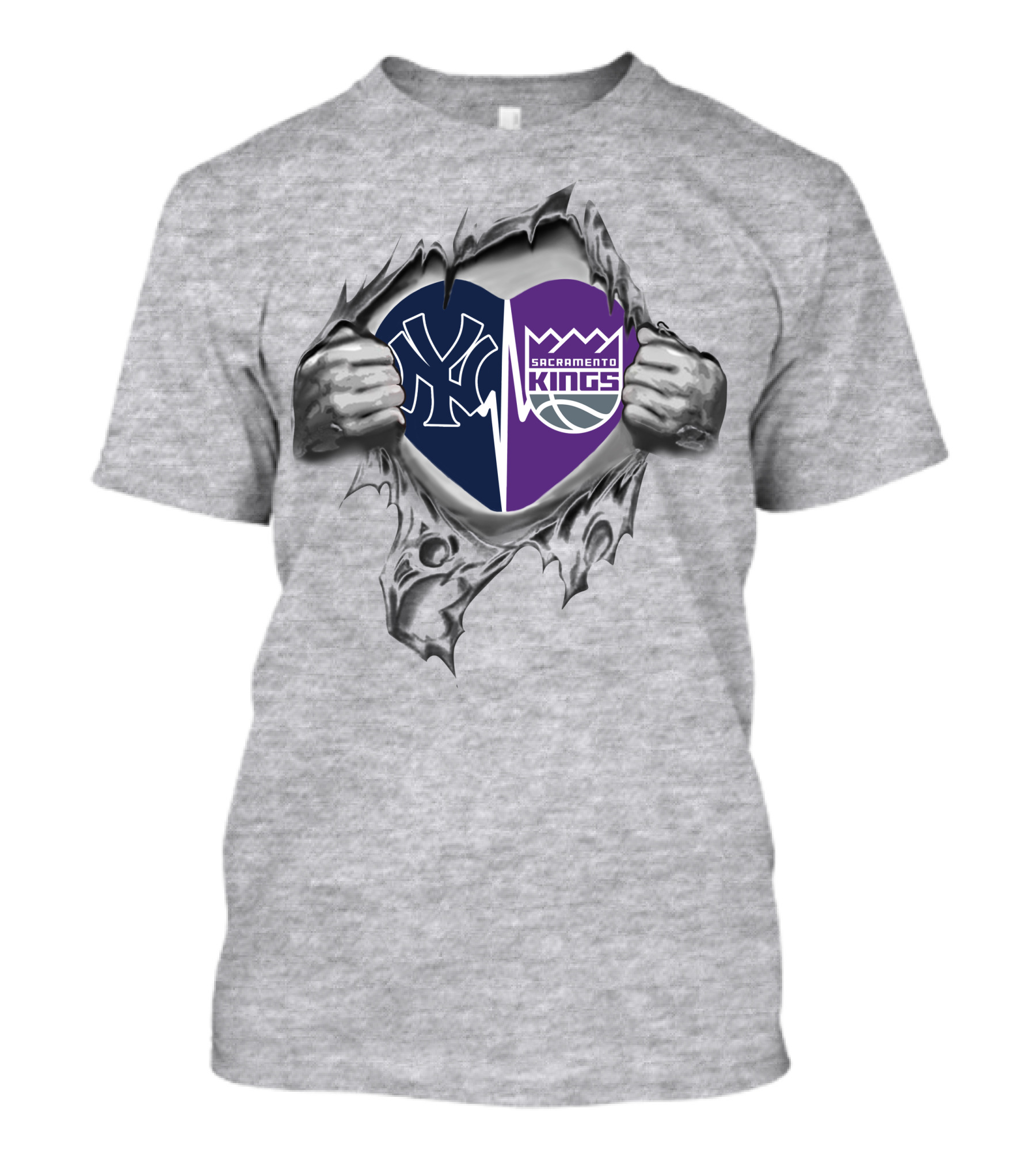 Yankees Sacramento Kings Split Heart T-Shirt