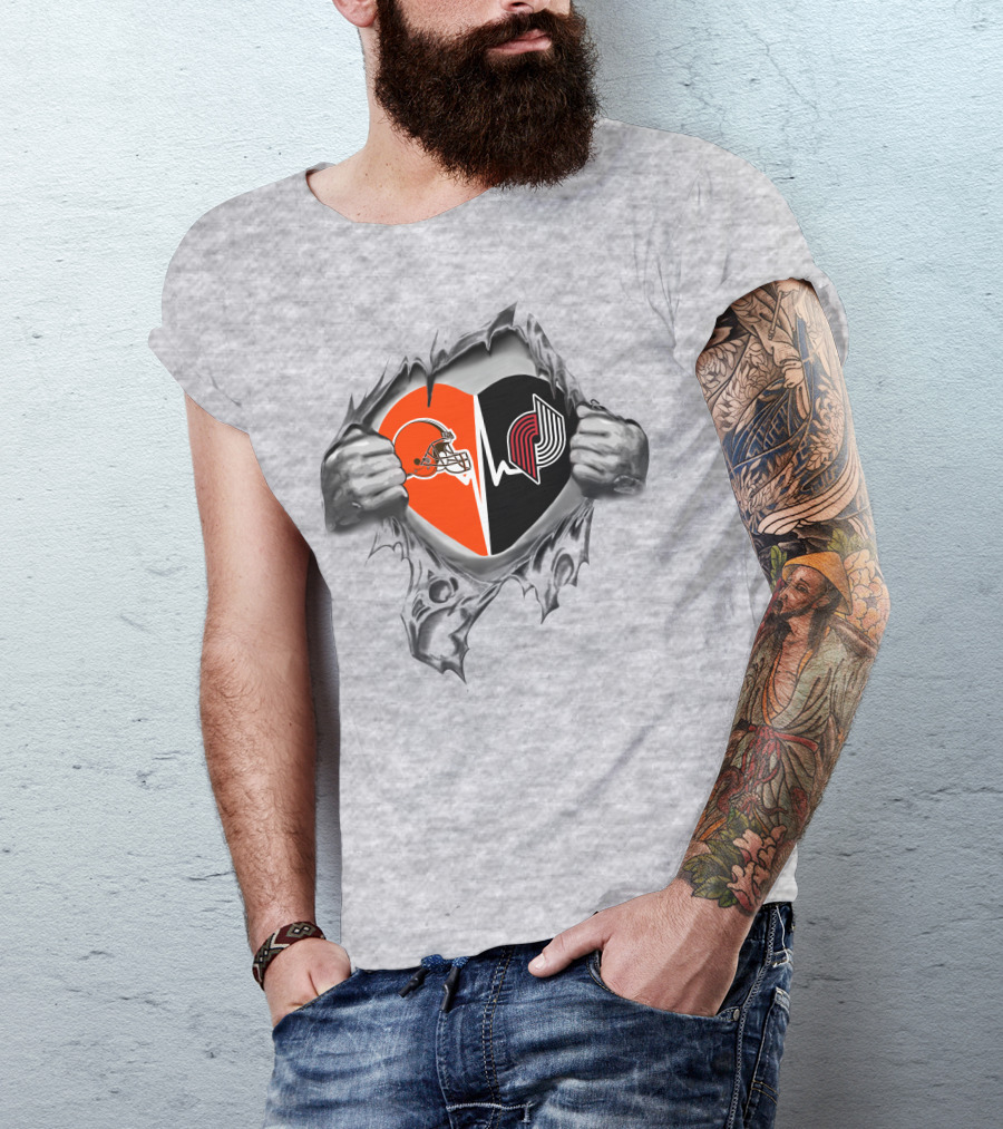 Cleveland Browns Portland Trail Blazers Heart T-Shirt