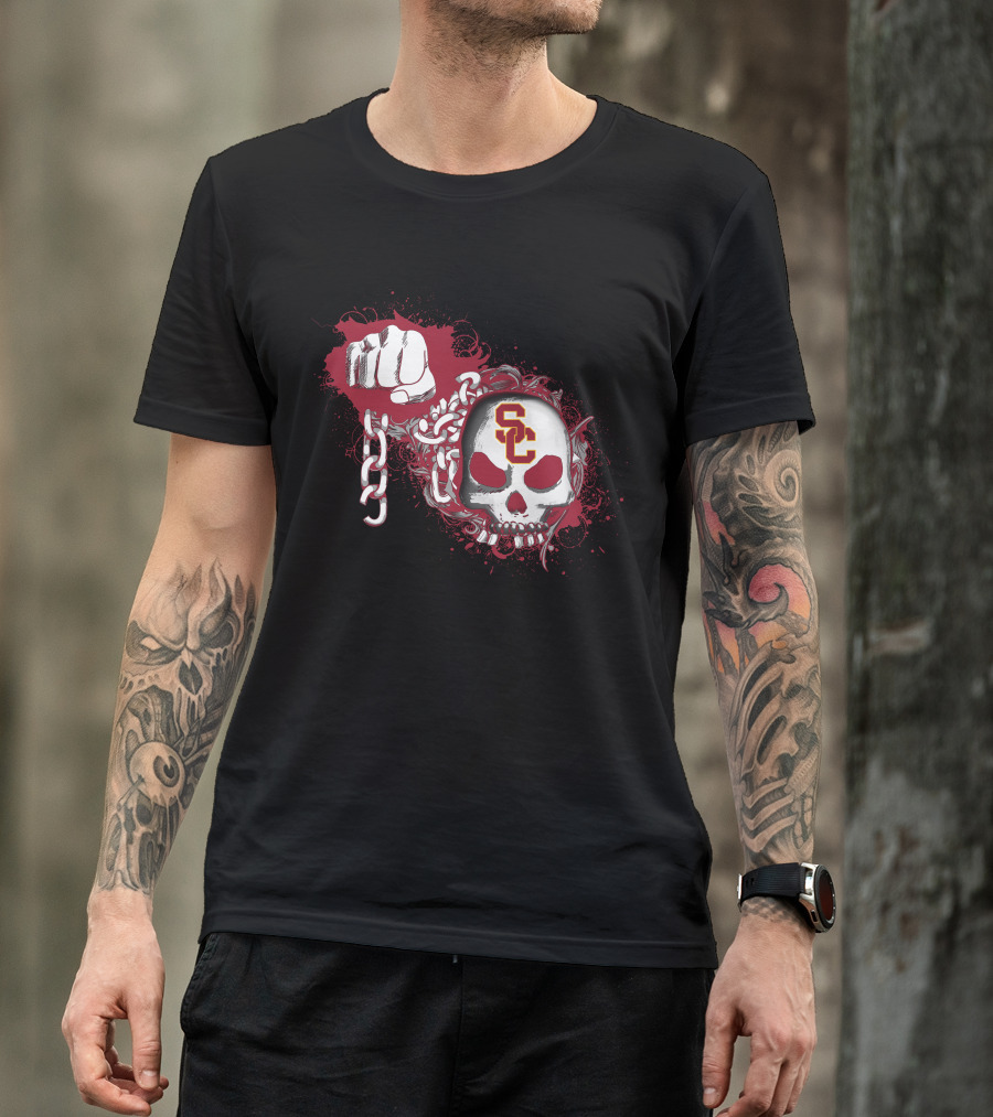 Usc Trojans Skull With Chain And Fist T-Shirt
