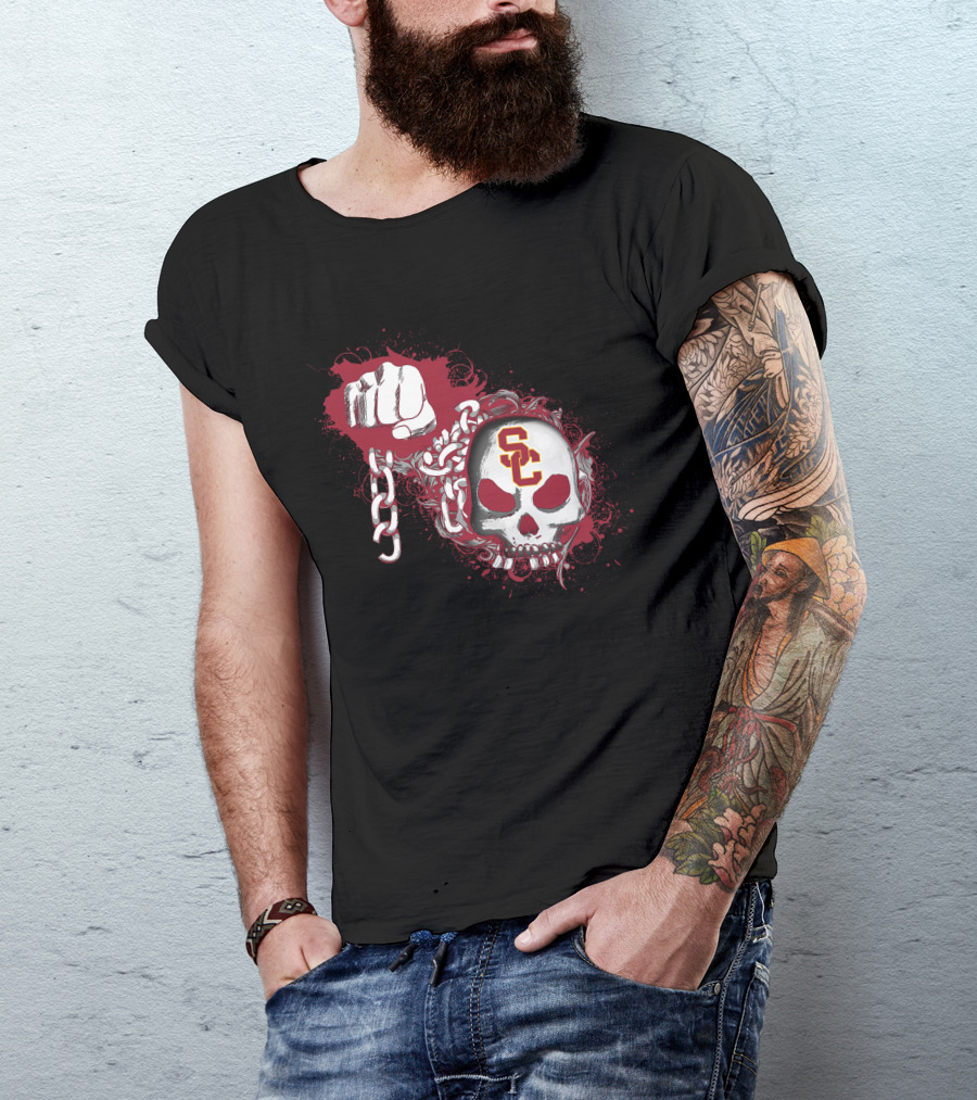 Usc Trojans Skull With Chain And Fist T-Shirt