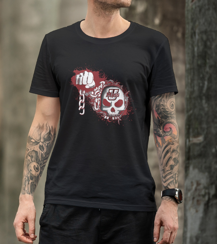 Umass Minutemen Skull And Chain Fist T-Shirt