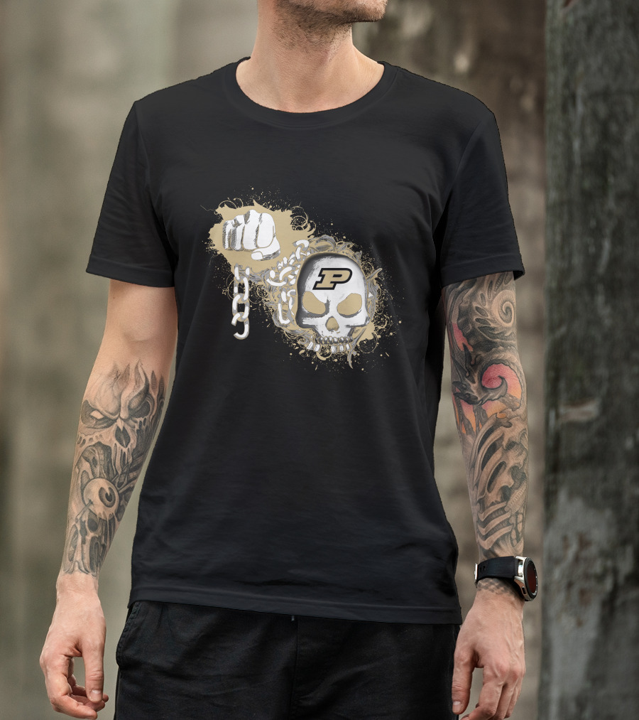Purdue Boilermakers Skull And Fist With Chains Iconic P T-Shirt