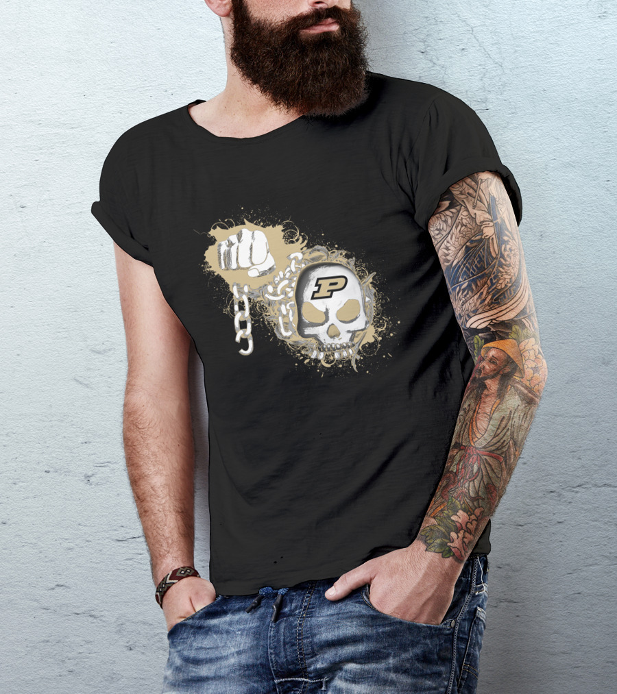 Purdue Boilermakers Skull And Fist With Chains Iconic P T-Shirt