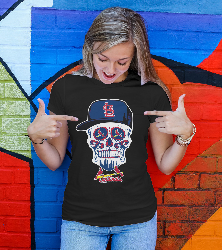 Skull With St Louis Cardinals Cap And Birds 319 Funny T-Shirt