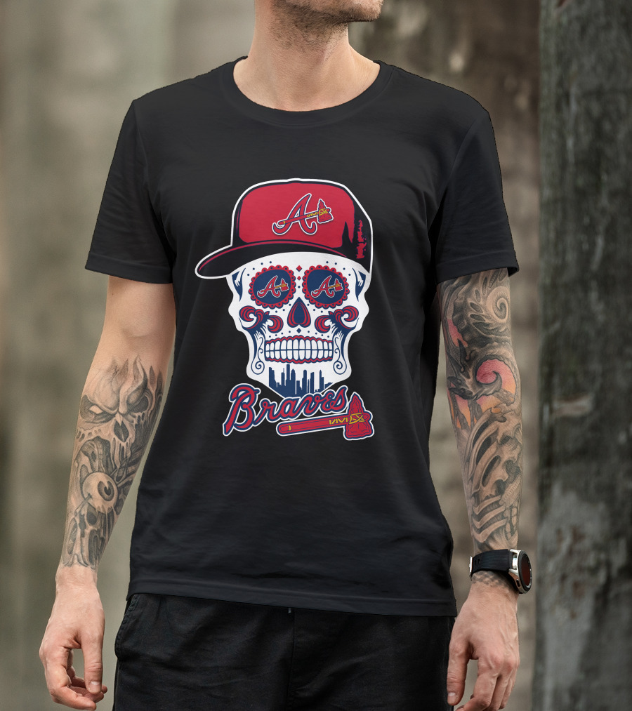 Atlanta Braves Skull With Red Cap And Braves T-Shirt