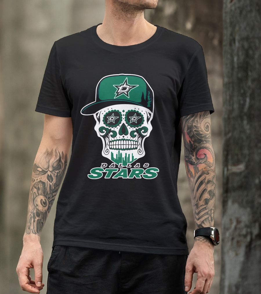 Dallas Stars Skull Dia De Los Muertos Baseball Cap T-Shirt