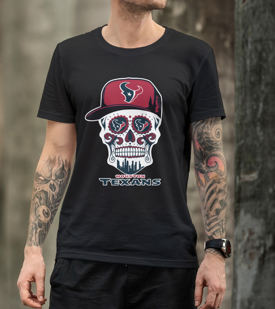 Houston Texans Skull Sugar Day Of The Dead Cap T-Shirt