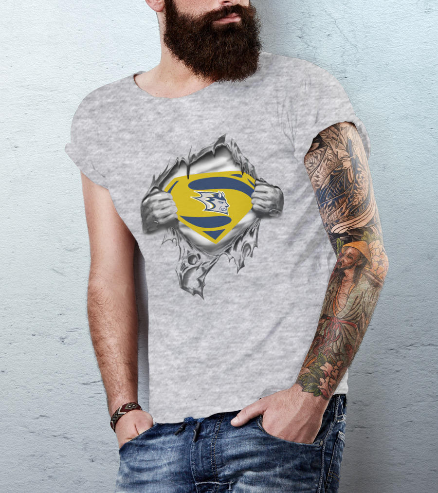 Stout Blue Devils Superman Chest Emblem Tear Open T-Shirt
