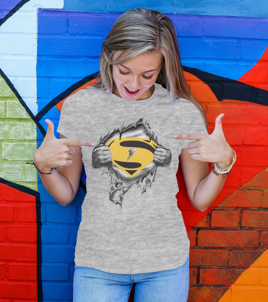 Superior Yellow Jackets Superman Logo Bee Emblem Gray T-Shirt
