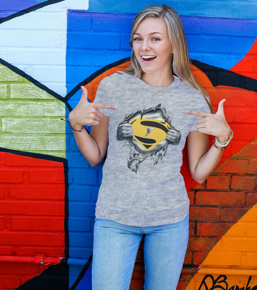 Superior Yellow Jackets Superman Logo Bee Emblem Gray T-Shirt