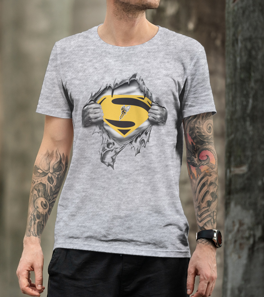 Superior Yellow Jackets Superman Logo Bee Emblem Gray T-Shirt