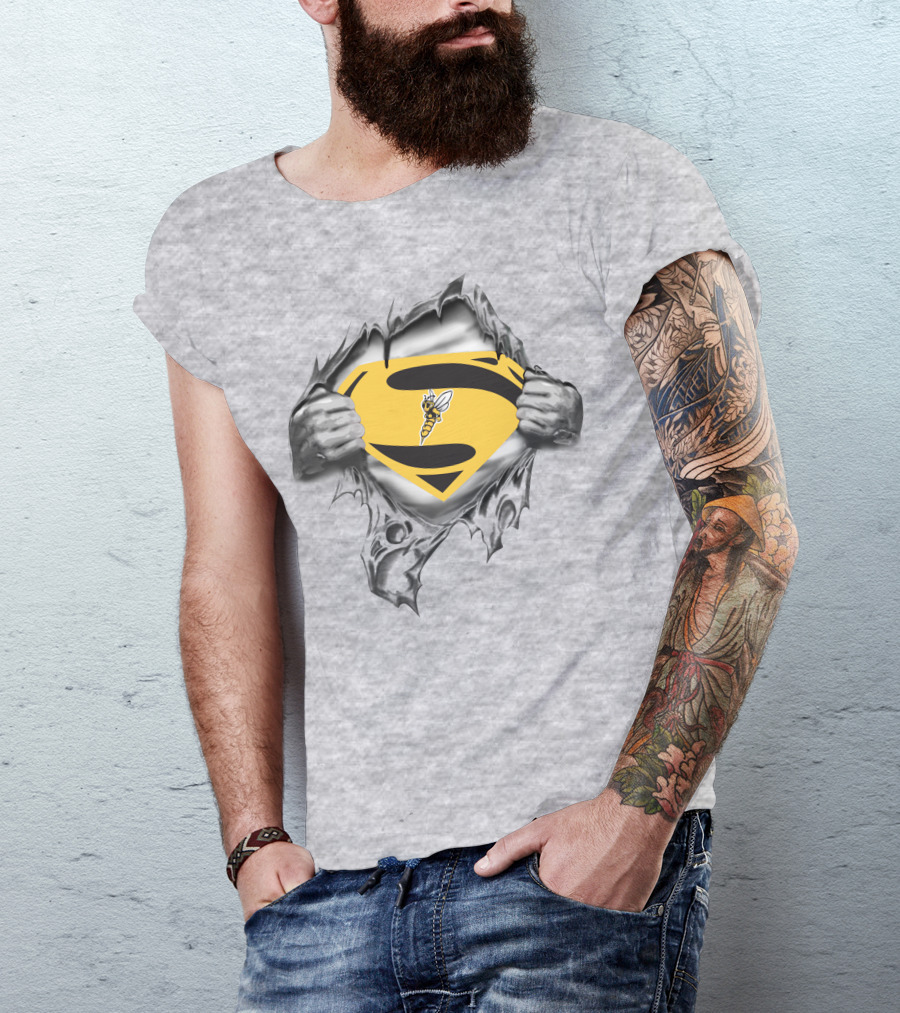 Superior Yellow Jackets Superman Logo Bee Emblem Gray T-Shirt