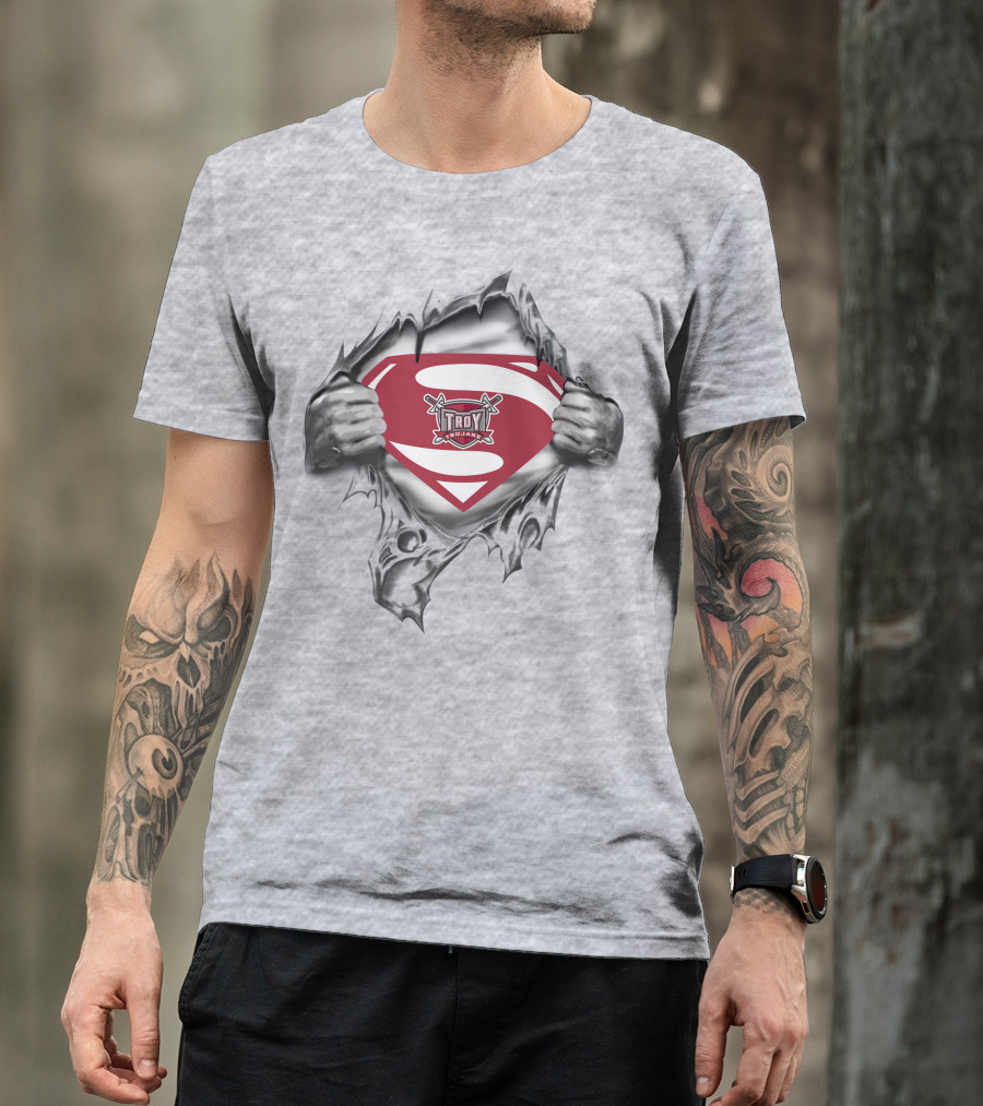 Troy Trojans Superman Logo With Torn Shirt Effect T-Shirt