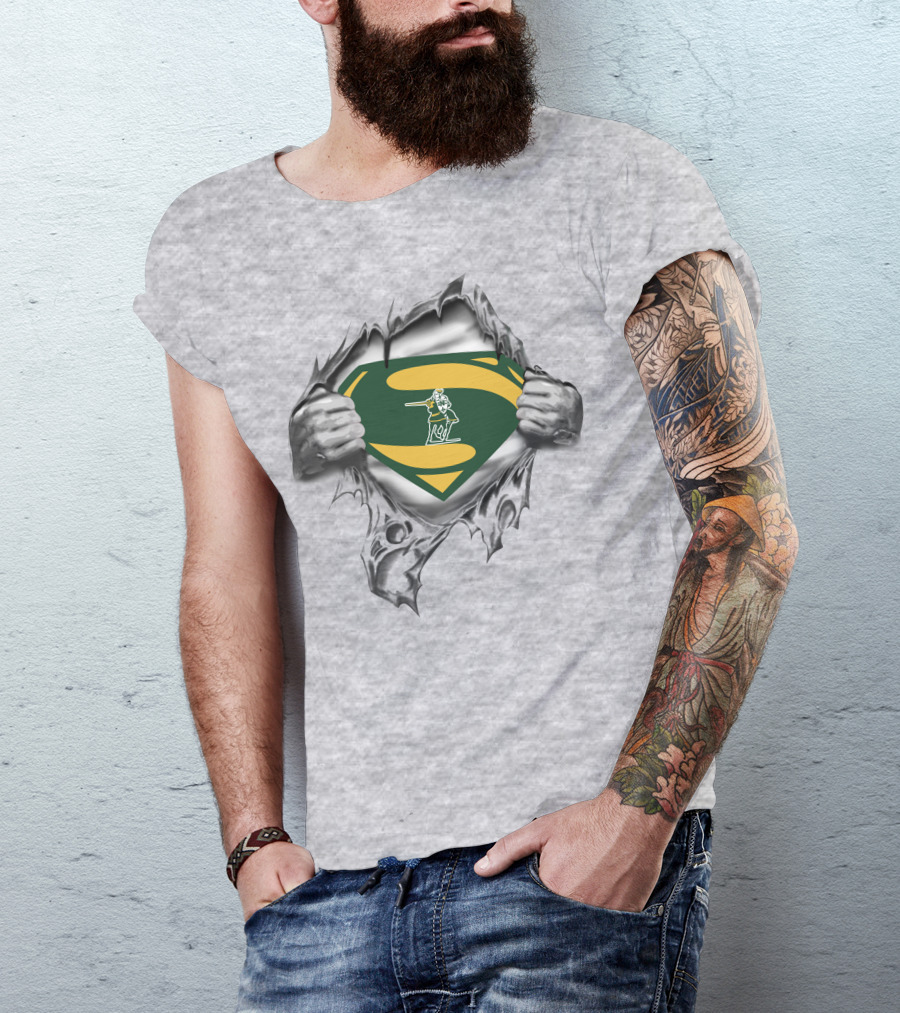 St Norbert Green Knights Superman Logo With Shield And Hands Ripping Effect T-Shirt