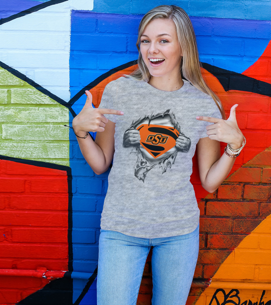 Oklahoma State Cowboys Osu Superman Logo Torn T-Shirt