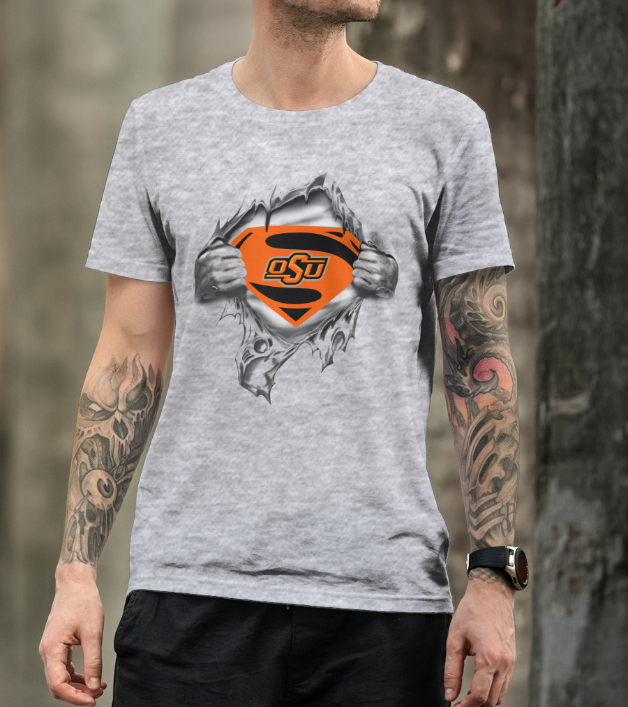 Oklahoma State Cowboys Osu Superman Logo Torn T-Shirt