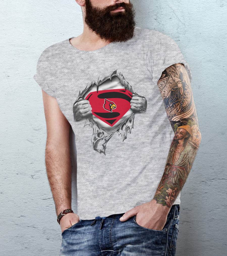 Louisville Cardinals Superman Logo Chest Rip 266 T-Shirt