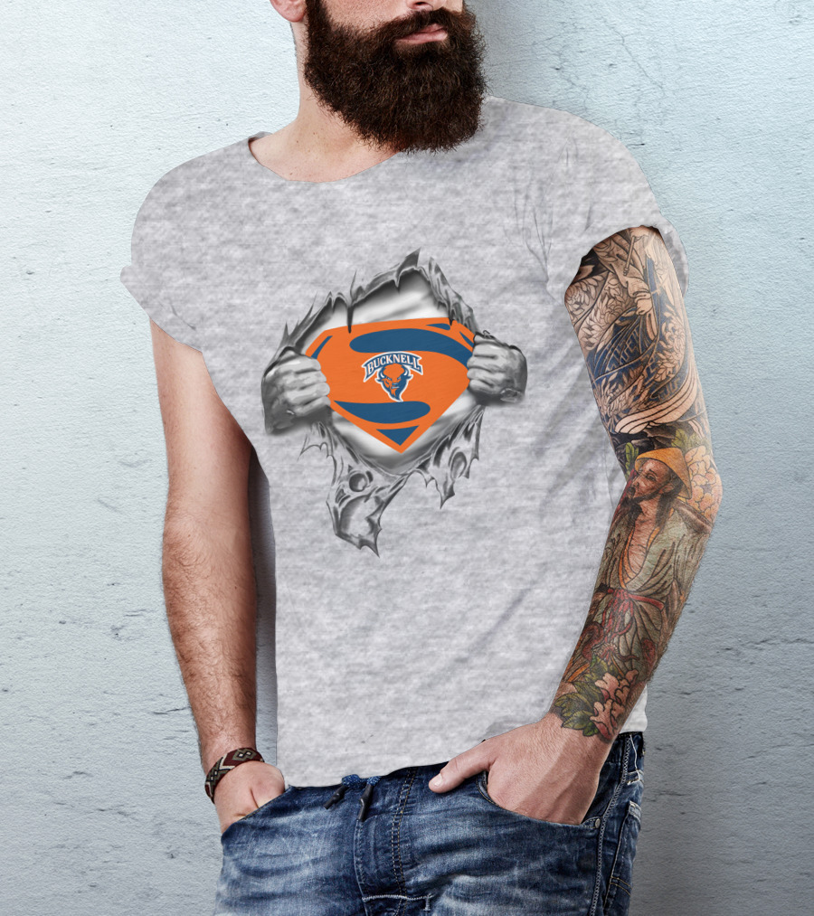 Bucknell Bison Superman Logo 196 Silver Hands Tearing T-Shirt