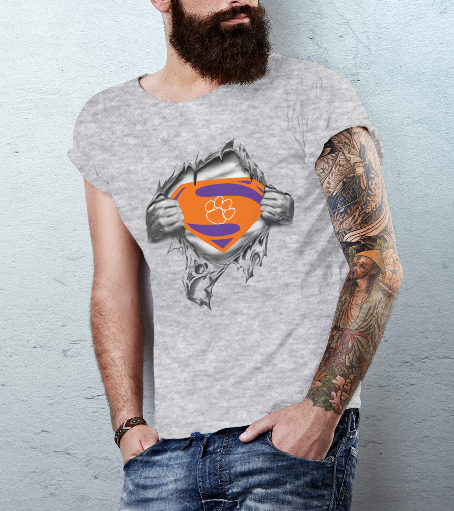 Clemson Tigers Superman Rip Style T-Shirt