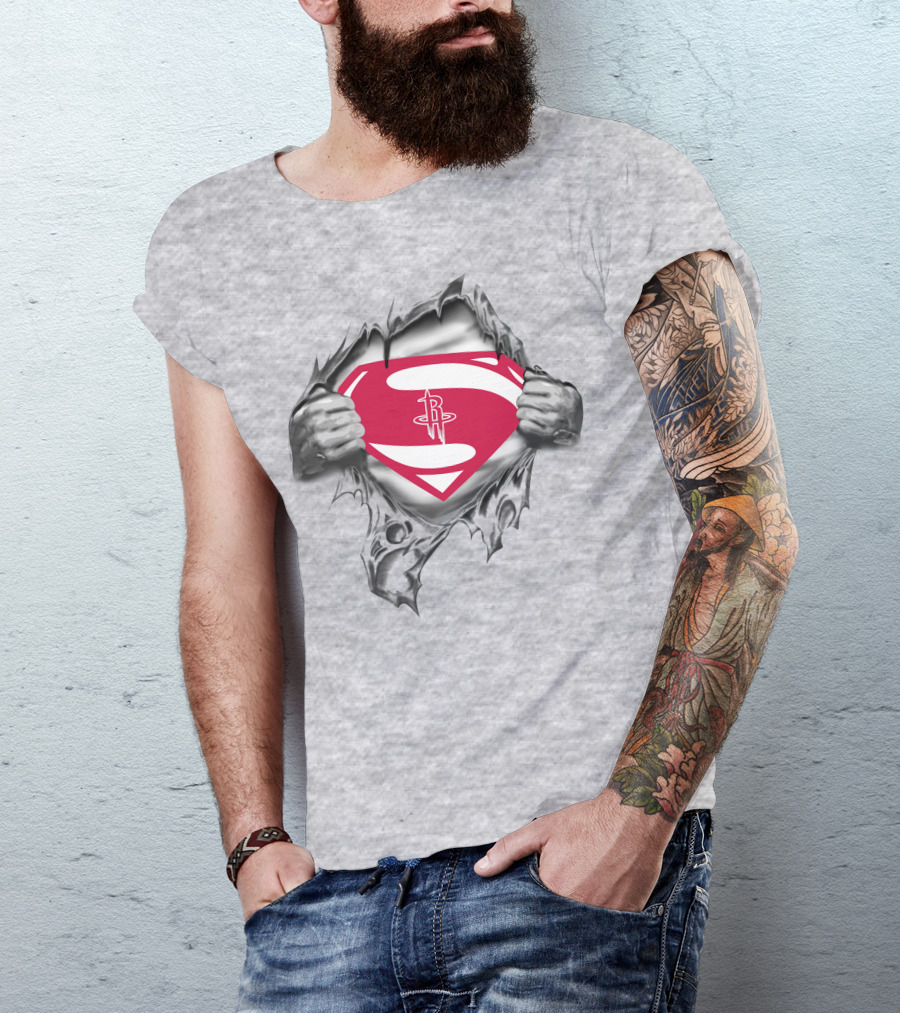 Houston Rockets Superman Logo Burst Open T-Shirt