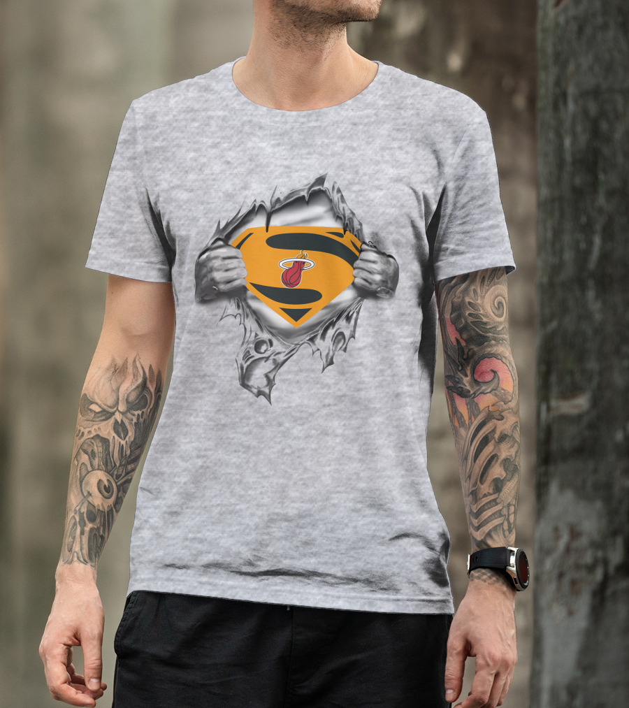 Superman Miami Heat Logo Reveal Aggressive Rip T-Shirt