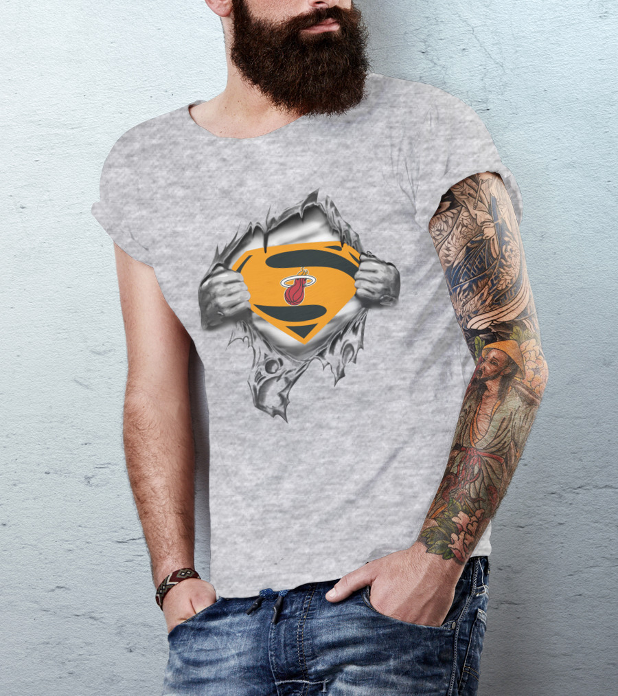 Superman Miami Heat Logo Reveal Aggressive Rip T-Shirt
