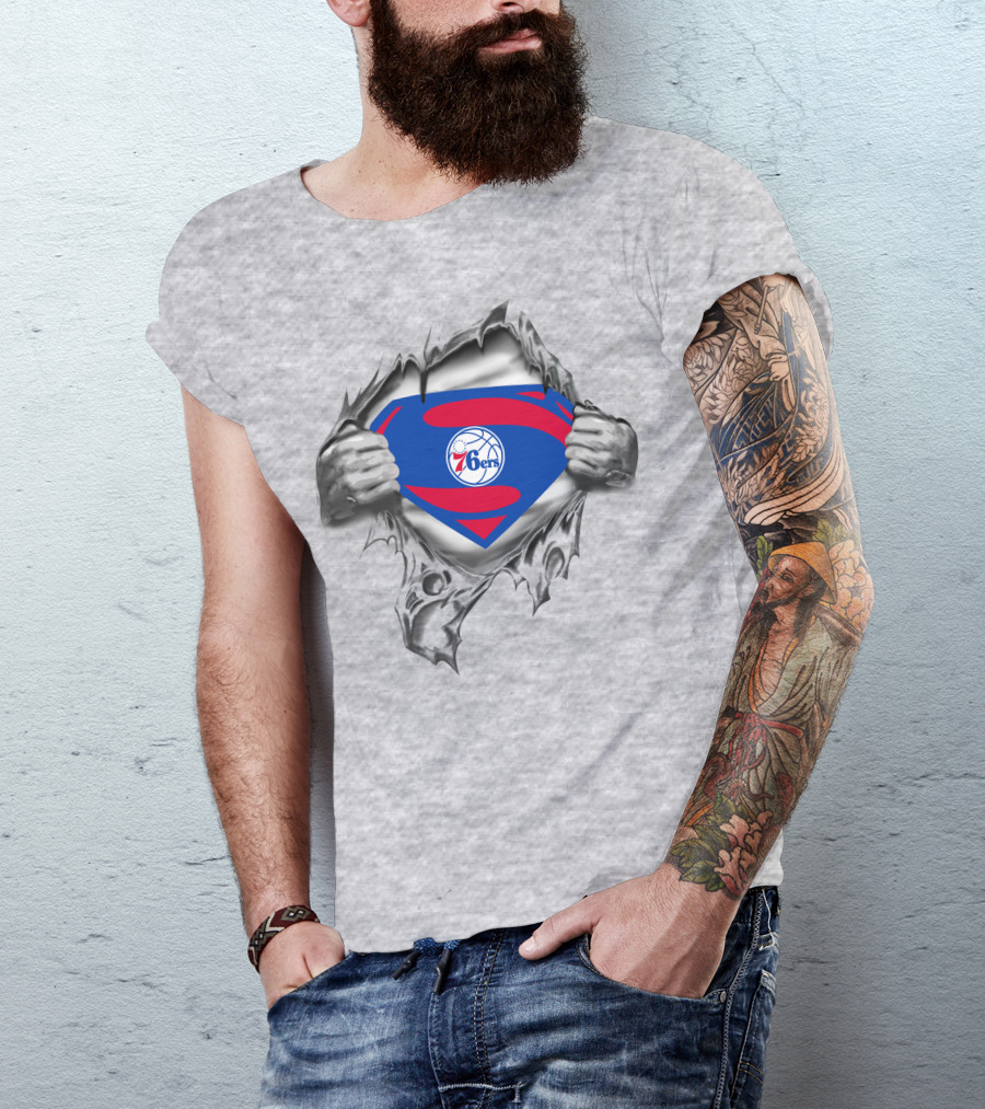 Superman Philadelphia 76ers Logo Hands Rip 69 T-Shirt