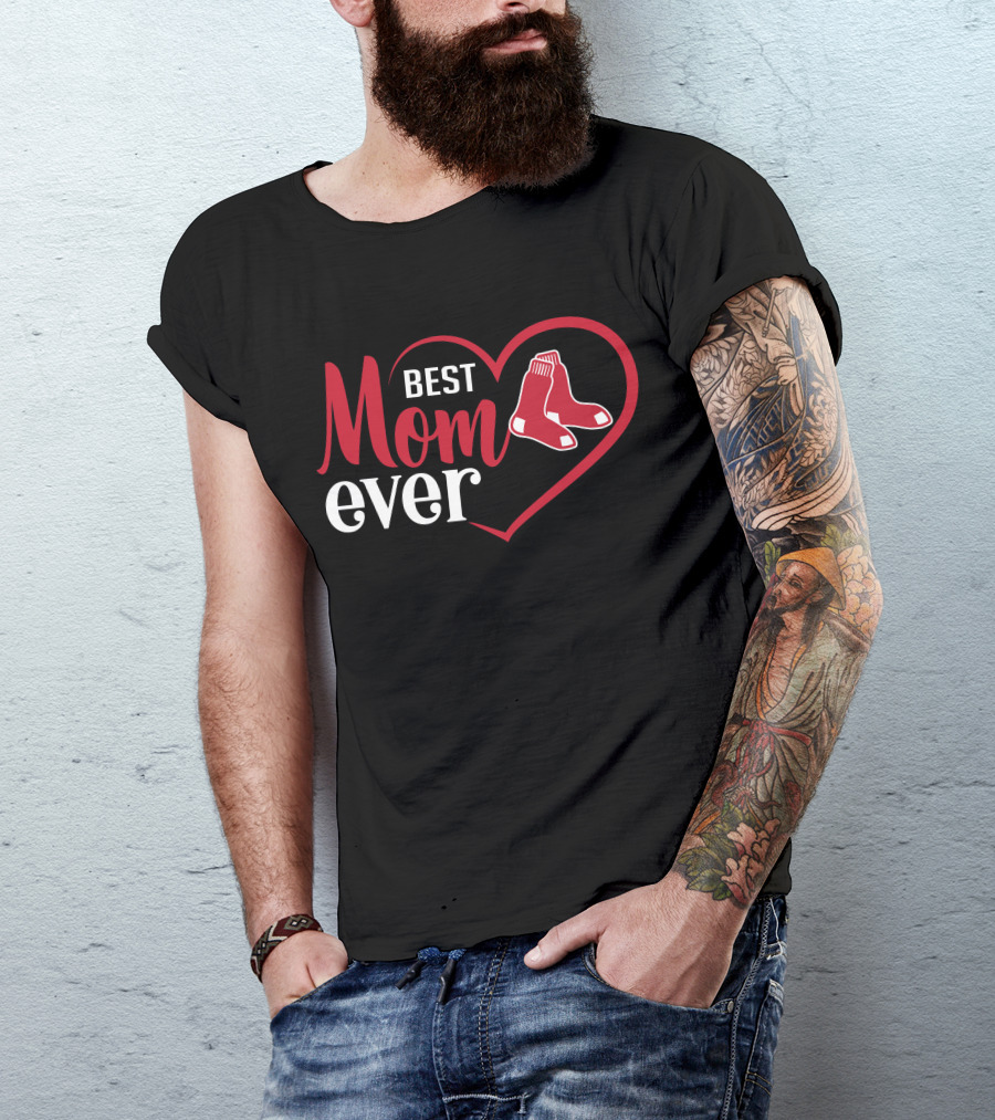 Boston Red Sox Best Mom Ever Heart With Socks T-Shirt