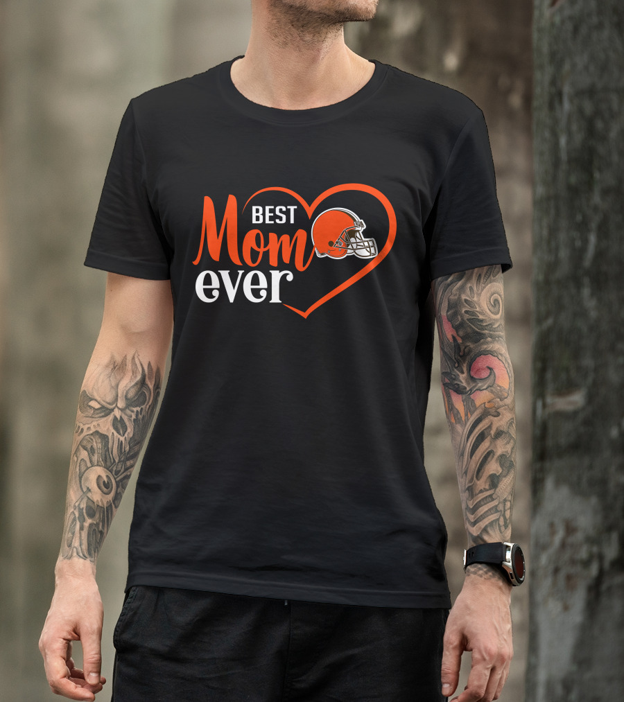 Cleveland Browns Best Mom Ever Heart Helmet T-Shirt