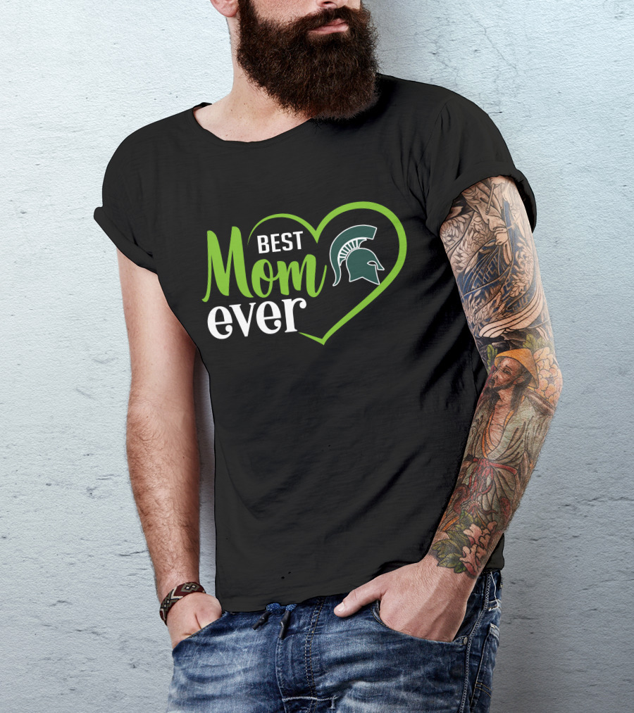 Michigan State Spartans Best Mom Ever Heart Spartan Helmet T-Shirt