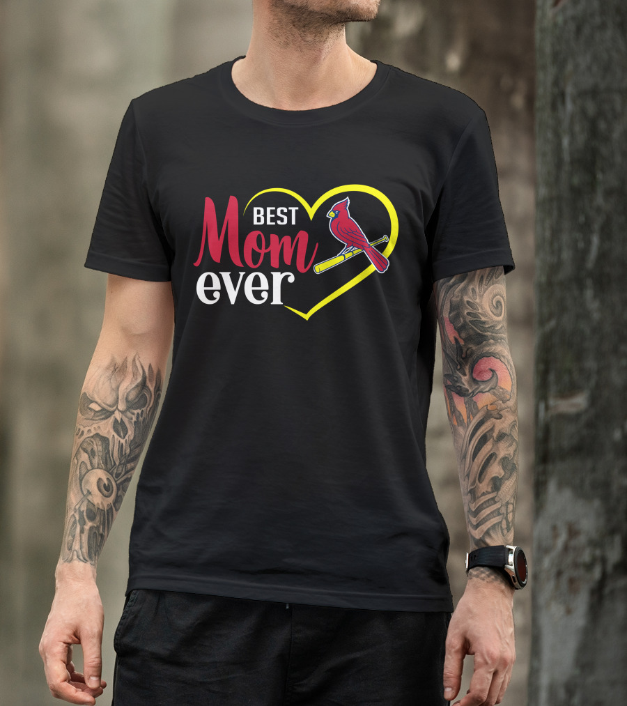 St Louis Cardinals Best Mom Ever Heart Cardinal Bat T-Shirt