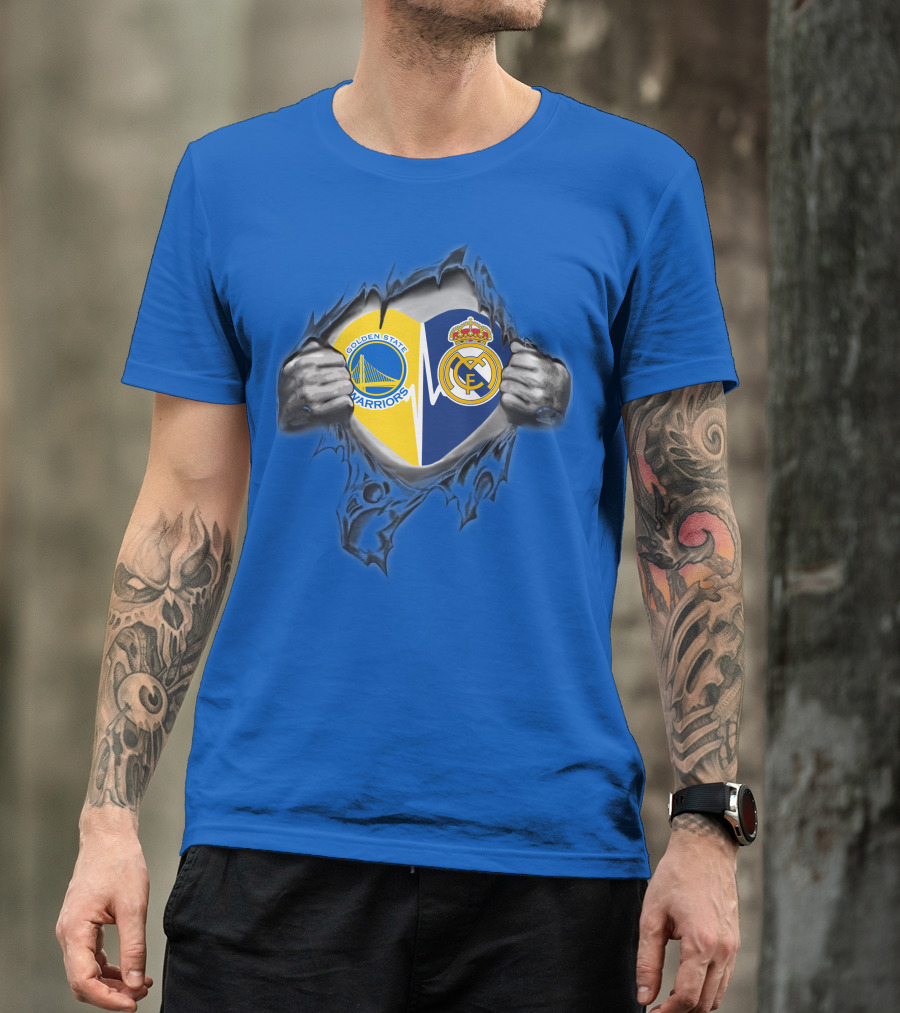 Golden State Warriors Real Madrid Dual Loyalty Emblem In My Heart T-Shirt
