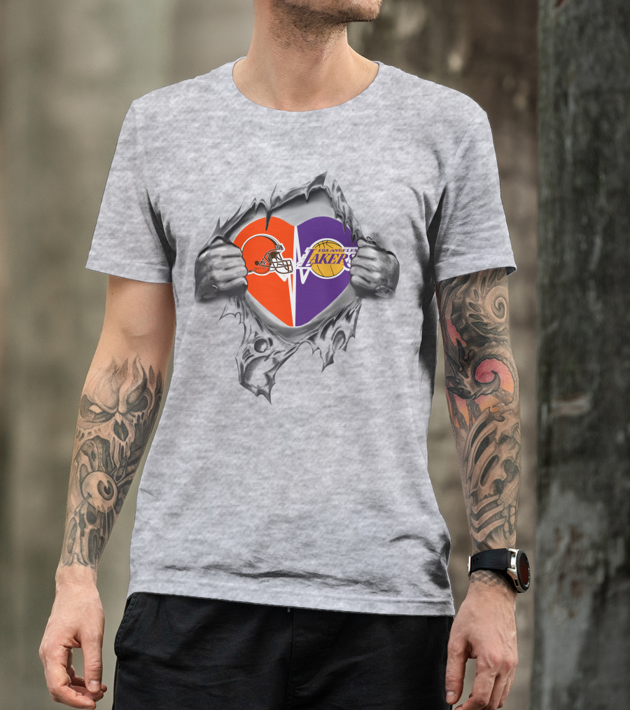Lakers Cleveland Browns Heartbeat Passion With Torn Fabric T-Shirt