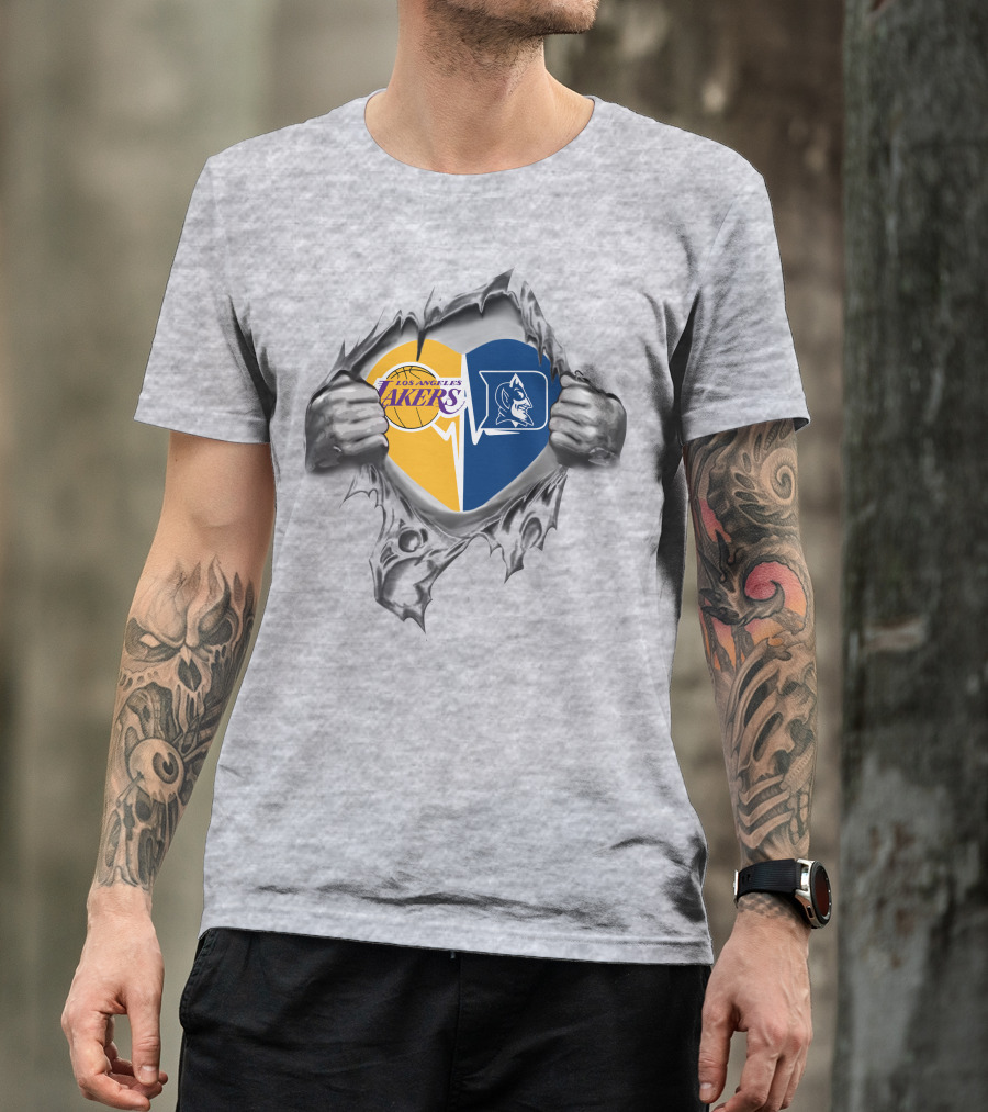 Los Angeles Lakers Duke Blue Devils Heart T-Shirt