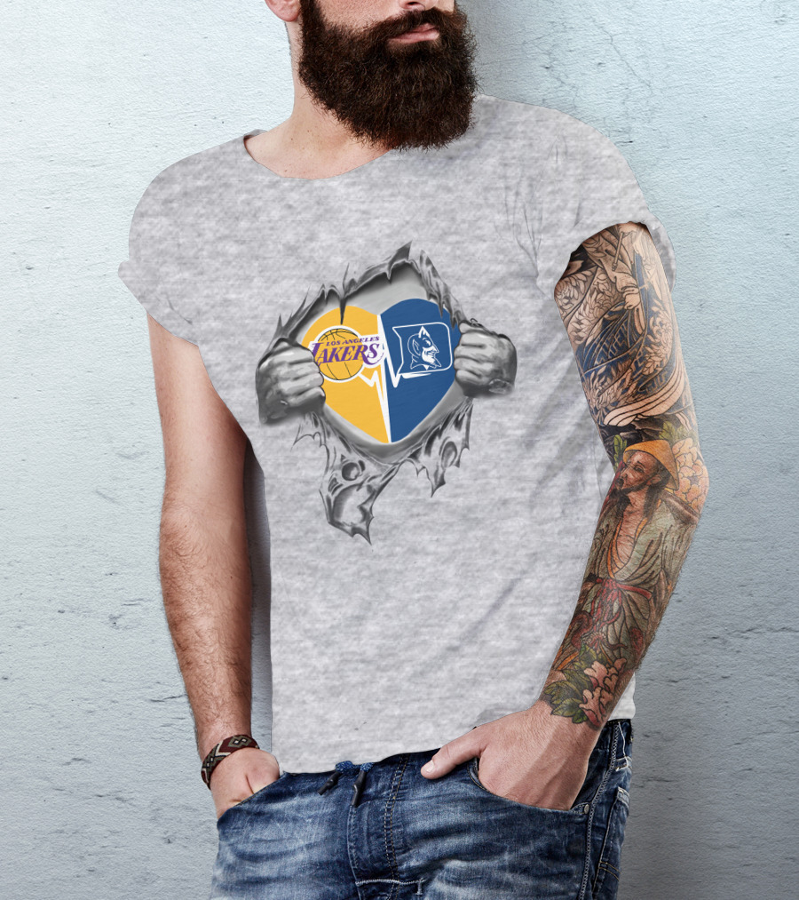 Los Angeles Lakers Duke Blue Devils Heart T-Shirt