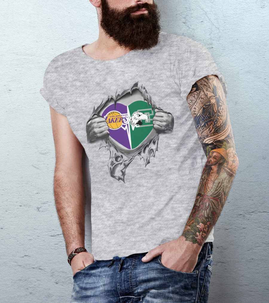 Los Angeles Lakers Eastern Michigan Eagles Heart Ripping T-Shirt