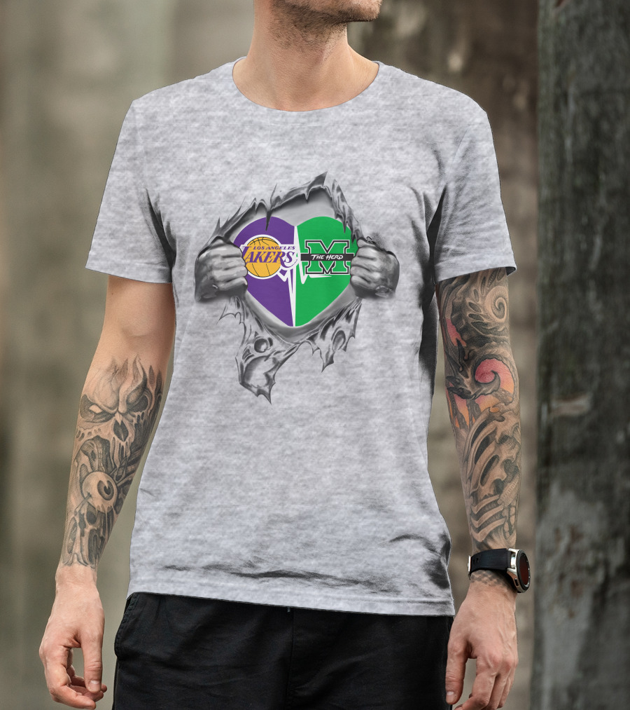 Los Angeles Lakers Marshall Thundering Herd Heart Tear T-Shirt