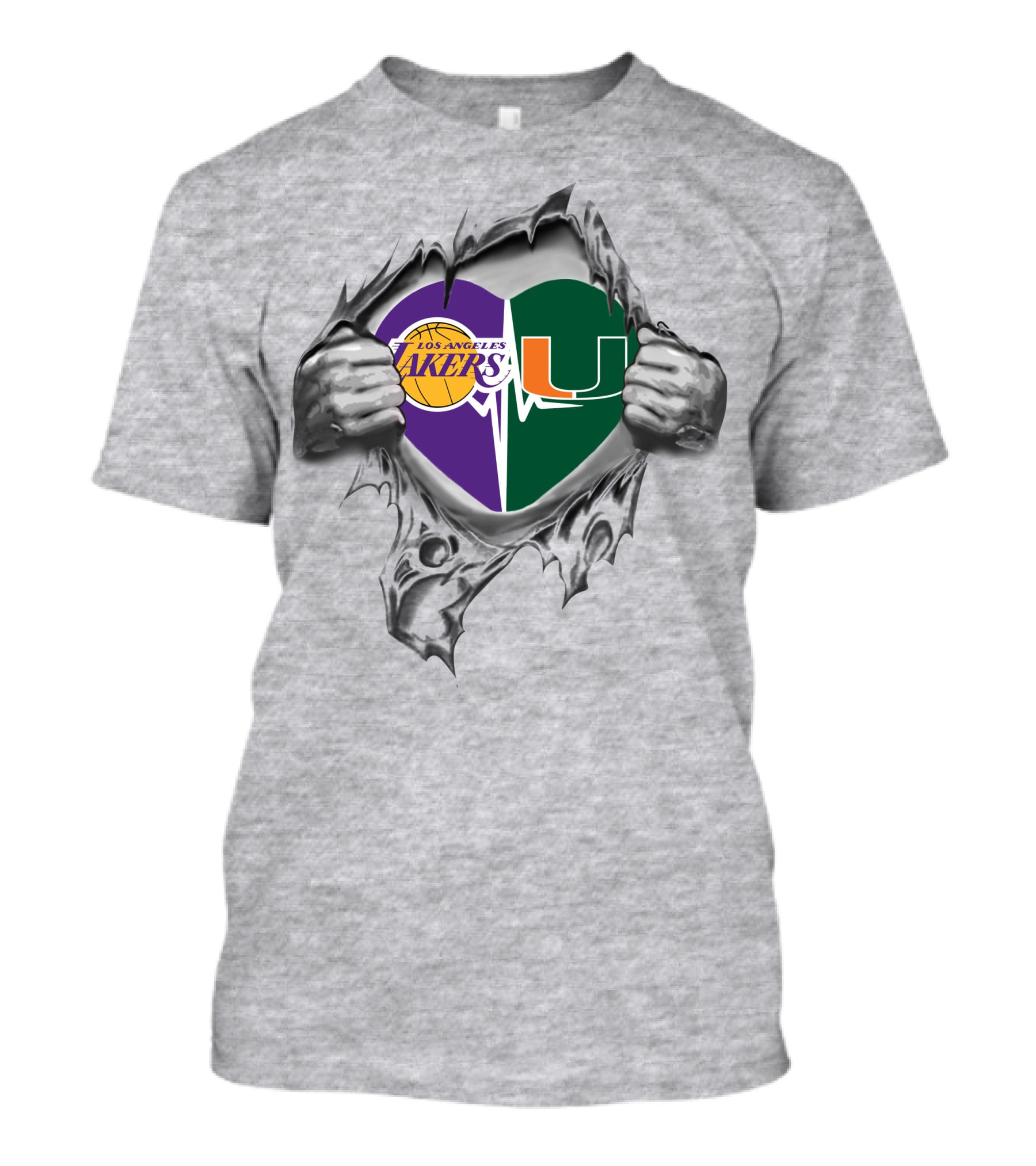 Lakers Miami Hurricanes Heart Logo Fusion T-Shirt
