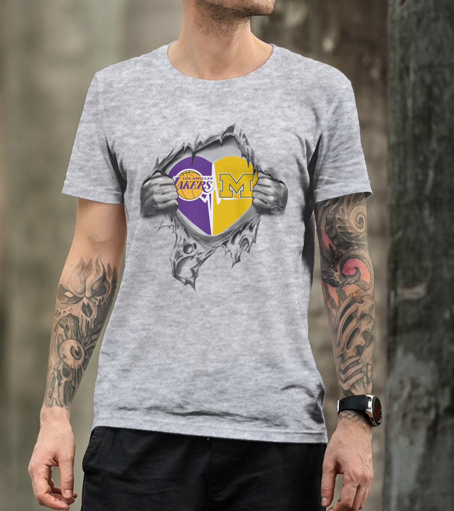 Los Angeles Lakers Michigan Wolverines Heart T-Shirt
