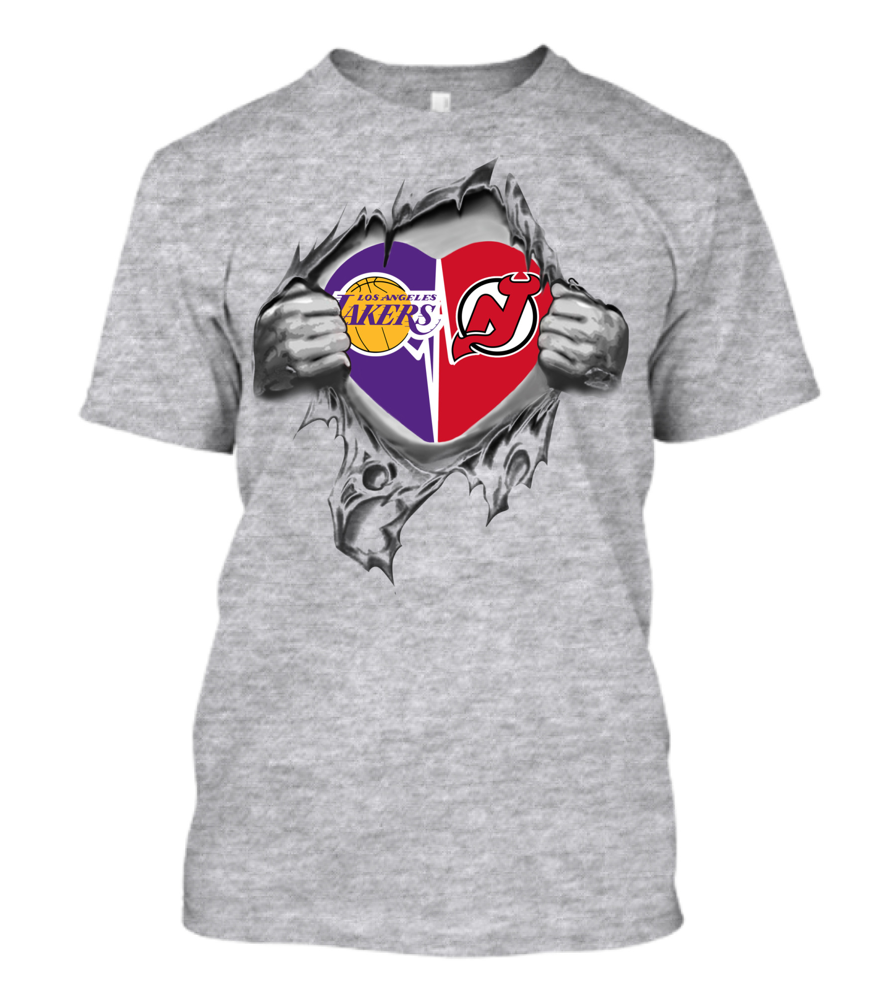 Los Angeles Lakers New Jersey Devils Heart T-Shirt