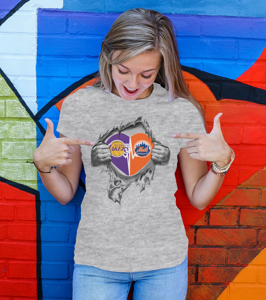 Los Angeles Lakers New York Mets Heart T-Shirt