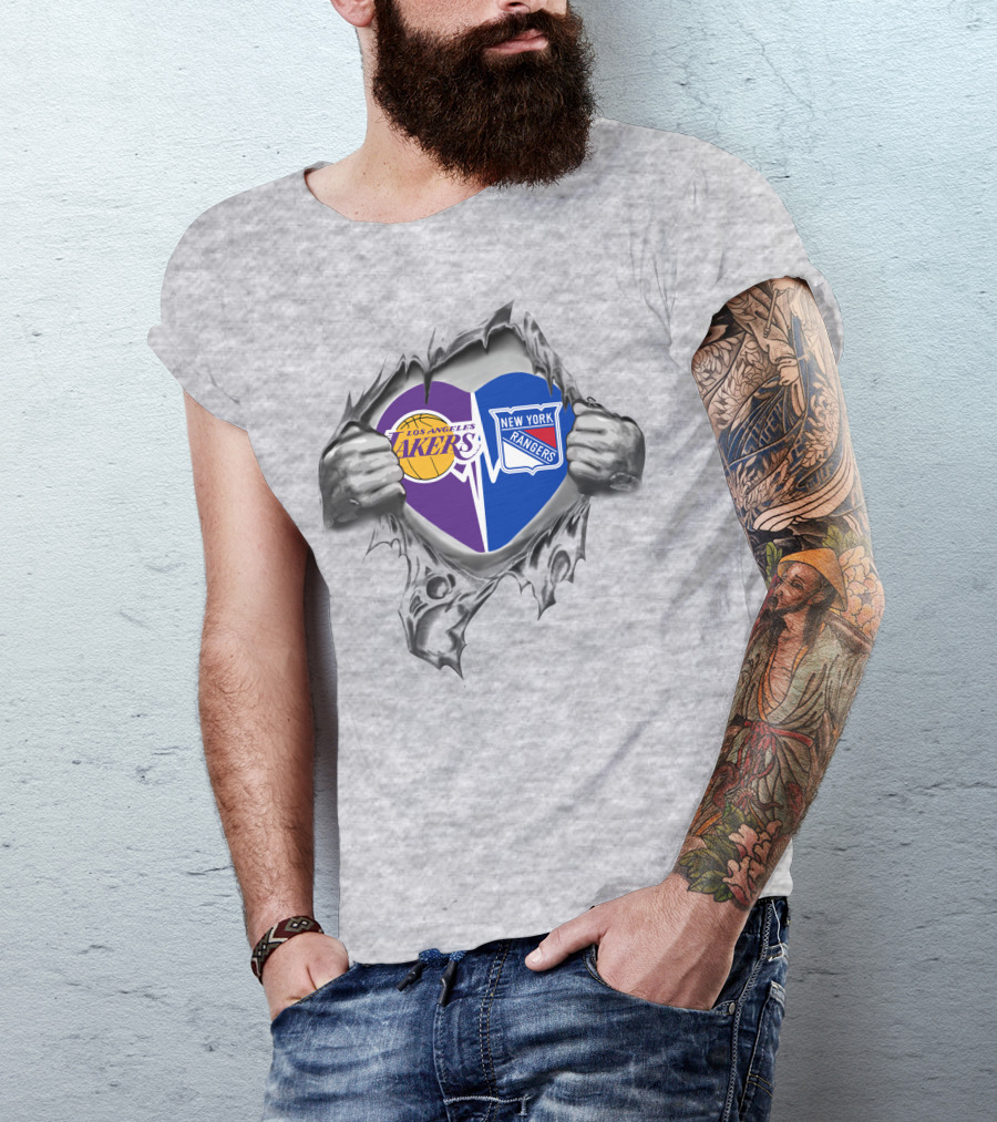 Los Angeles Lakers New York Rangers Heart Logo Burst T-Shirt