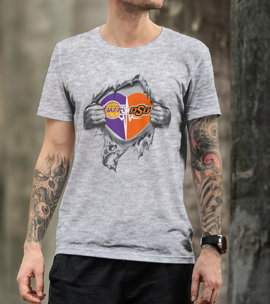 Los Angeles Lakers Oklahoma State Cowboys Heart T-Shirt