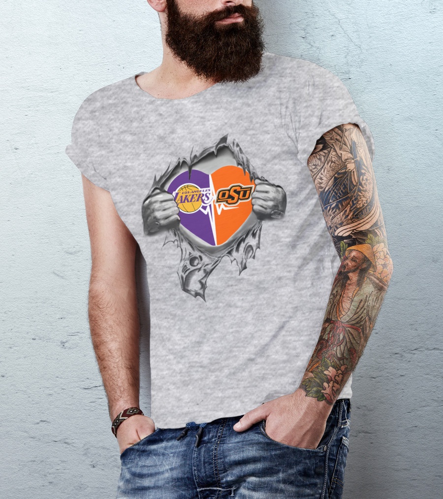 Los Angeles Lakers Oklahoma State Cowboys Heart T-Shirt