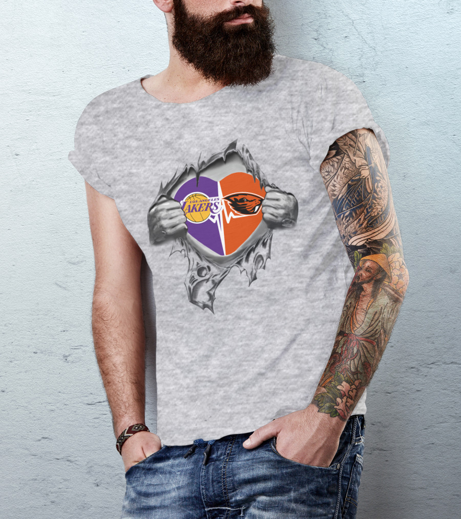 Los Angeles Lakers Oregon State Beavers Heart T-Shirt