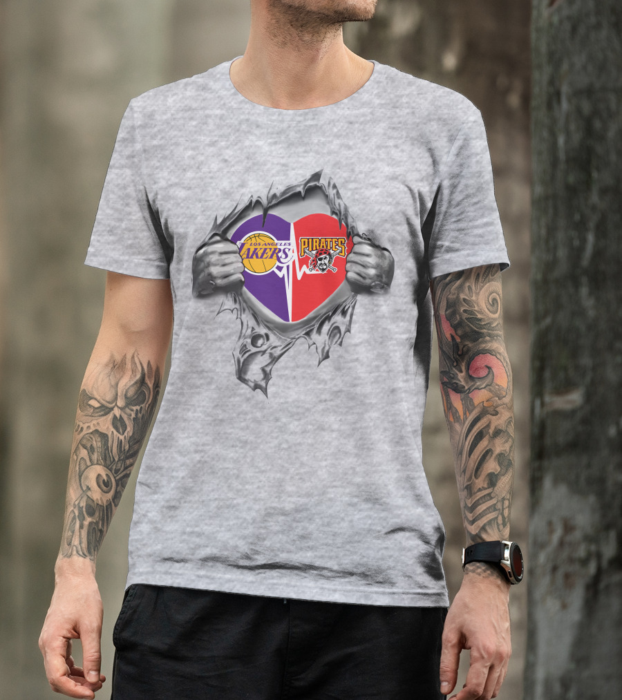 Los Angeles Lakers Pittsburgh Pirates Heart Logo Passion T-Shirt
