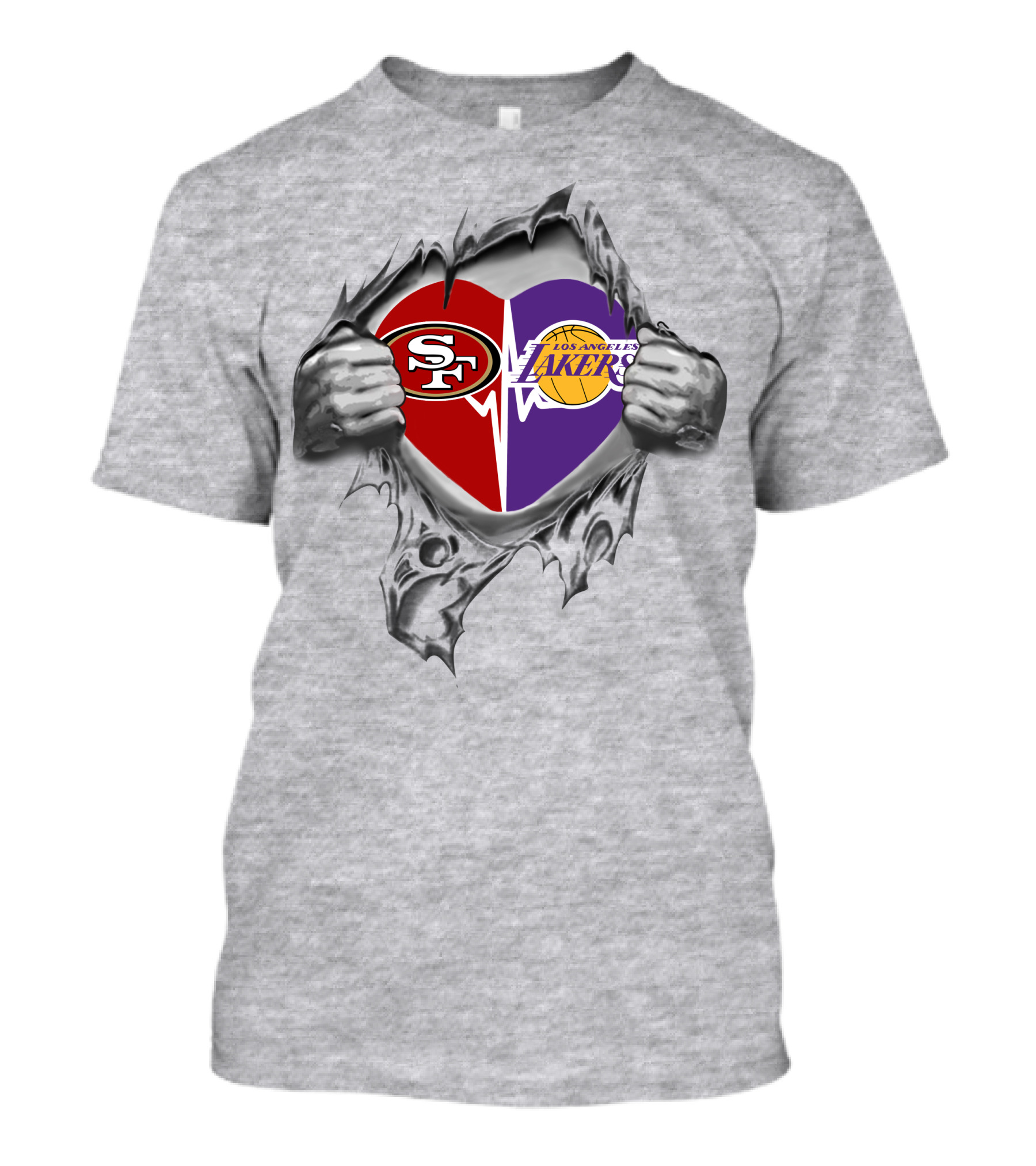Lakers San Francisco 49ers Heart Logos Burst T-Shirt