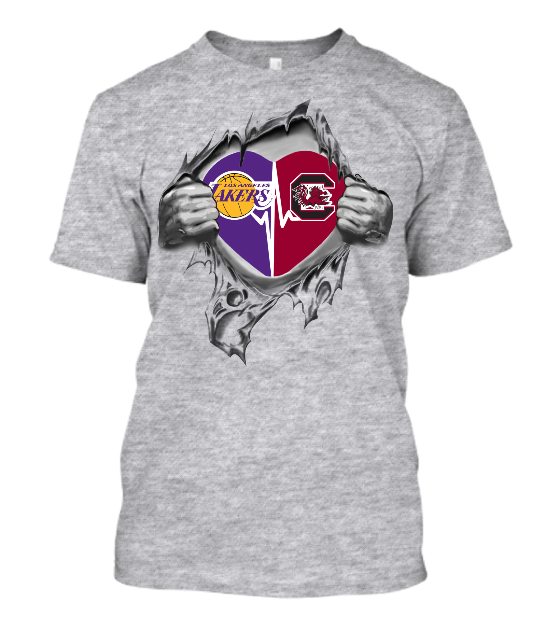 Los Angeles Lakers South Carolina Gamecocks Heartbeat T-Shirt